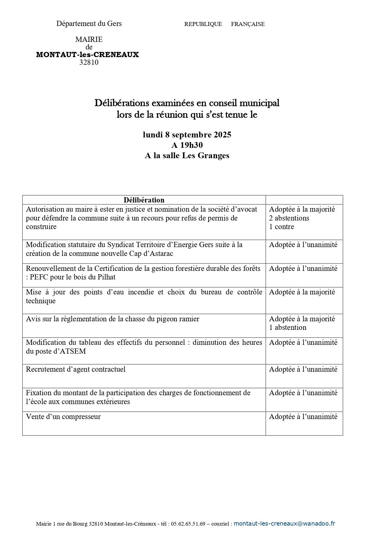 Deliberations examinees lors du cm du 08 09 2025