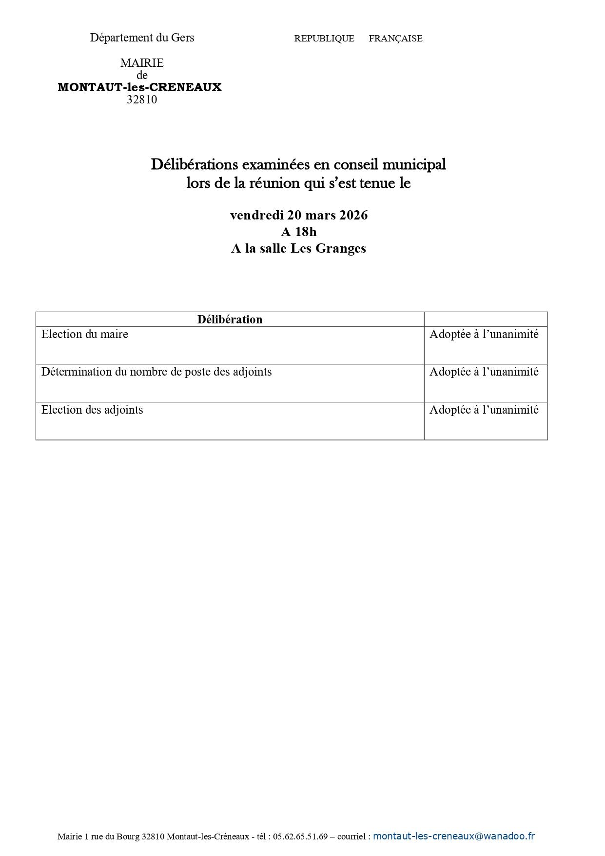 Deliberations examinees lors du cm du 20 03 2026